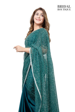 0640 Emerald Green Silk With Crystal Net