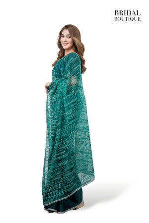 Emerald Green Silk With Crystal Net