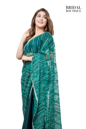 Emerald Green Silk With Crystal Net