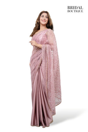 0719 Mauve Pink Silk With Aztec Pearl Net
