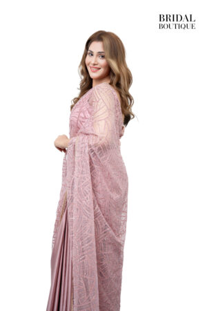 0726 Mauve Pink Silk With Aztec Pearl Net