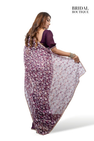 Dark Purple With Floral Glitter Net