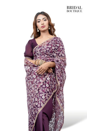 Dark Purple With Floral Glitter Net