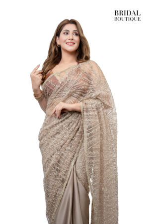 Dusky Gold Silk With Crystal Net