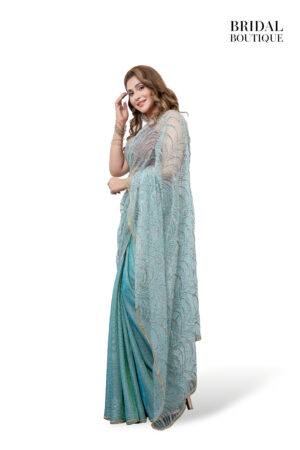 Teal Blue Shimmer With Crystal Net