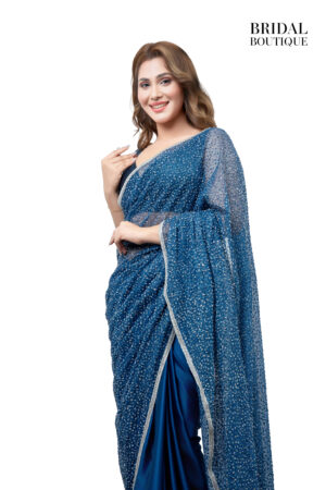 1038 Midnight Blue Silk With Crystal Net