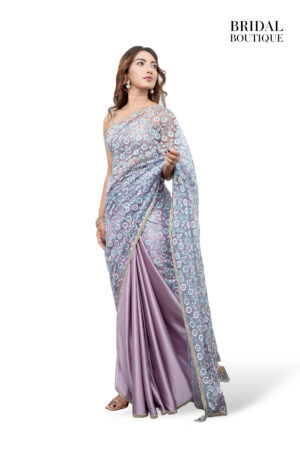 1051 Pastel Purple With Floral Glitter Net