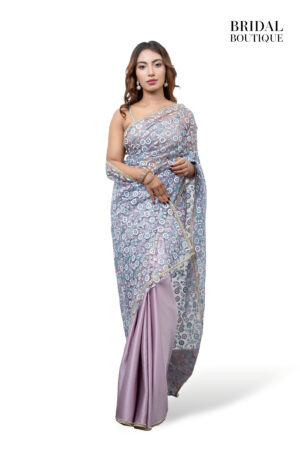 1052 Pastel Purple With Floral Glitter Net