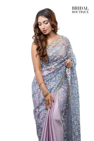 1060 Pastel Purple With Floral Glitter Net