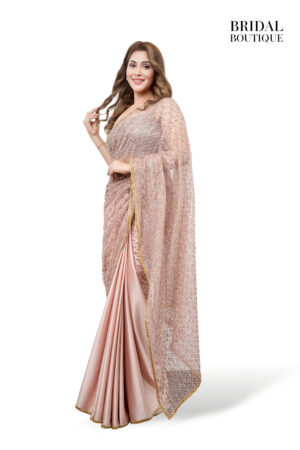 Peach Silk With Crystal Net