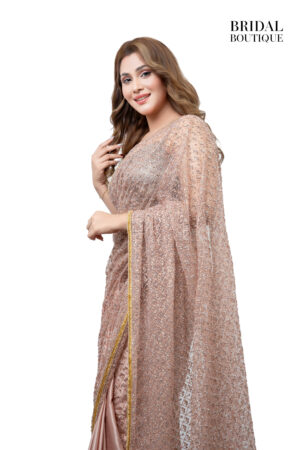 Peach Silk With Crystal Net