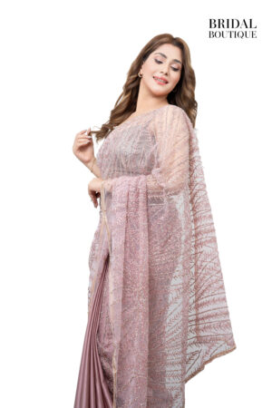 Mauve Pink Silk With Crystal Net