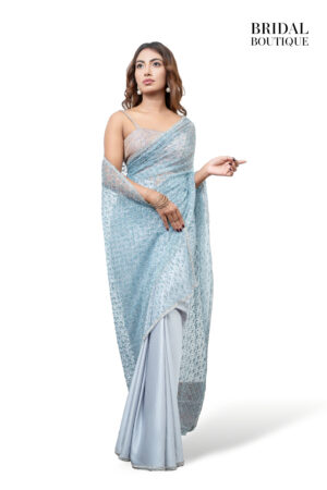 1298 Pastel Blue Silk With Crystal Net
