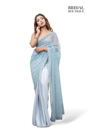 1305 Pastel Blue Silk With Crystal Net