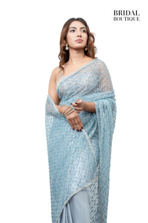 1313 Pastel Blue Silk With Crystal Net