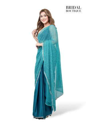 Deep Teal Silk With Crystal Net