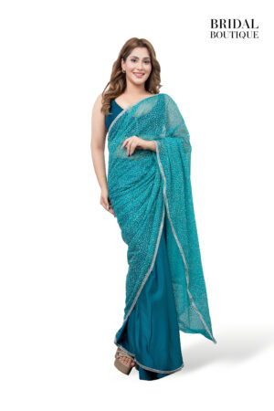 Deep Teal Silk With Crystal Net