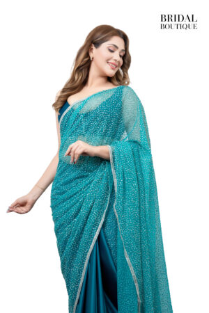 Deep Teal Silk With Crystal Net