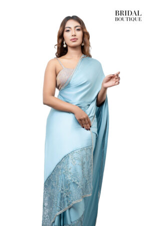 Pale Blue Silk With Crystal Net