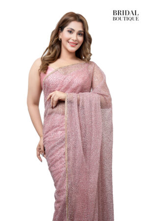 Blush Pink Silk With Crystal Net