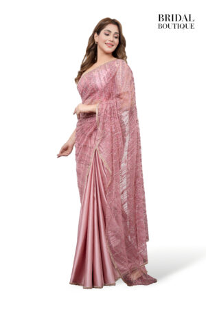 Blush Pink Silk With Crystal Net