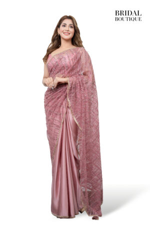 Blush Pink Silk With Crystal Net