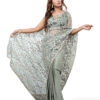 1554 Sage Green With Floral Glitter Net