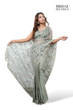 Sage Green With Floral Glitter Net