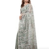 1564 Sage Green With Floral Glitter Net