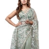 1572 Sage Green With Floral Glitter Net